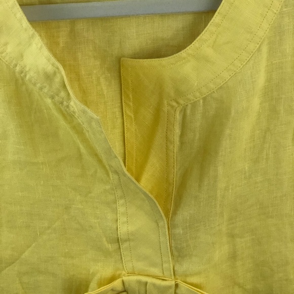 Talbots Top Womens 8 Yellow 100% Linen Front Bow - Picture 5 of 6